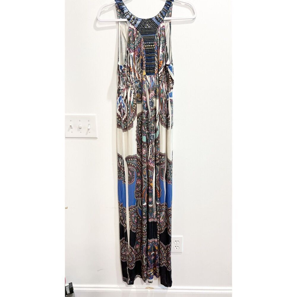 Boston Proper Womens Multicolor Maxi Dress M Pullover Beaded Paisley Boho Slinky - Picture 2 of 16